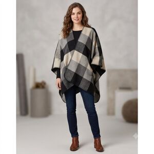 Woolrich Blanket Wrap Cape Reversible Black/Grey One Size Cozy Soft